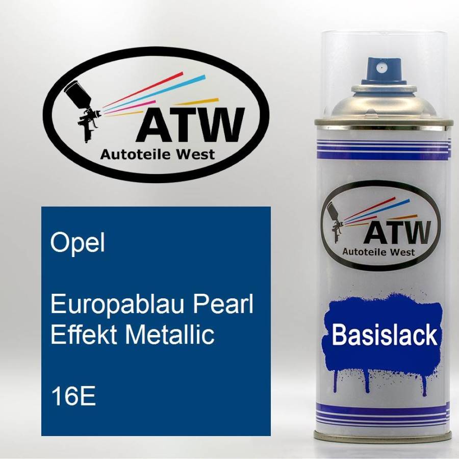 Opel, Europablau Pearl Effekt Metallic, 16E: 400ml Sprühdose, von ATW Autoteile West.